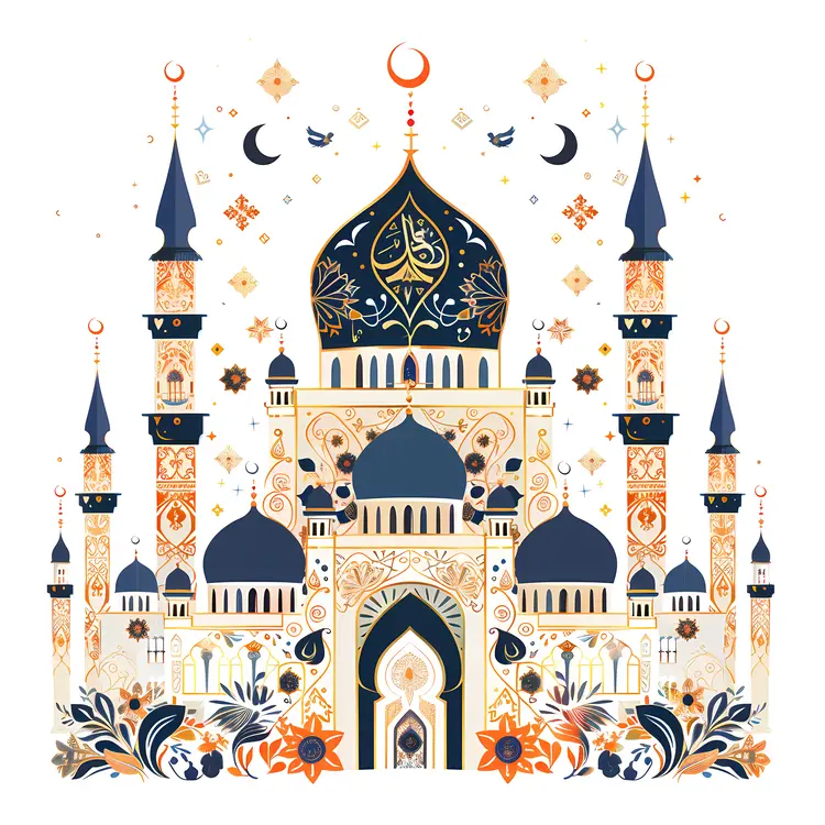Beautifully Decorated Mosque Illustration