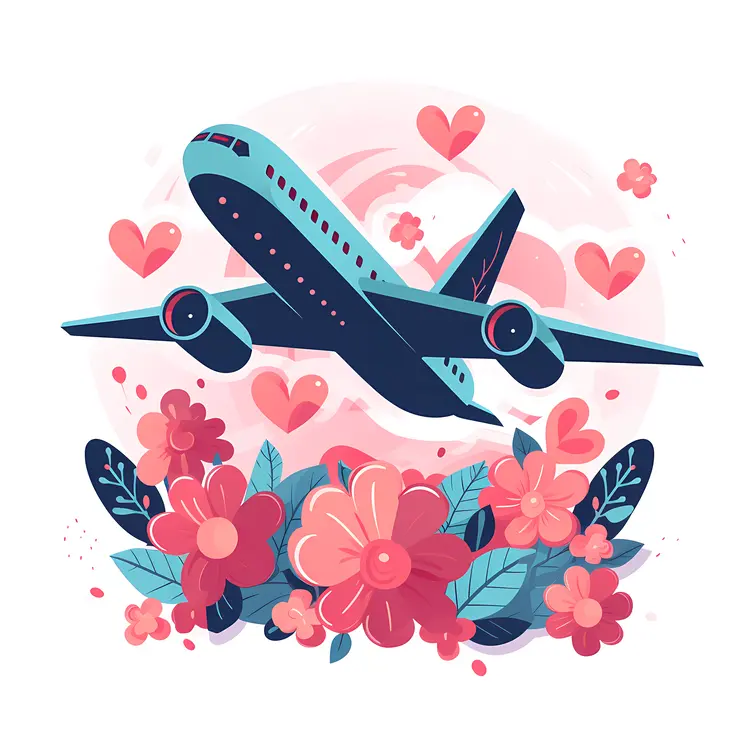 Airplane Flying Over Floral Background