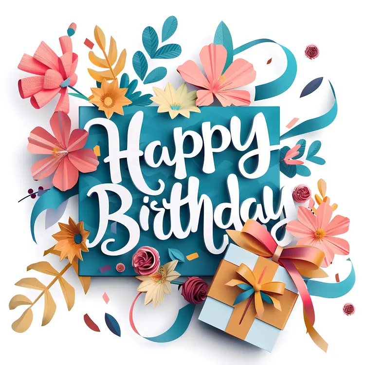 Floral Happy Birthday with Gift Box