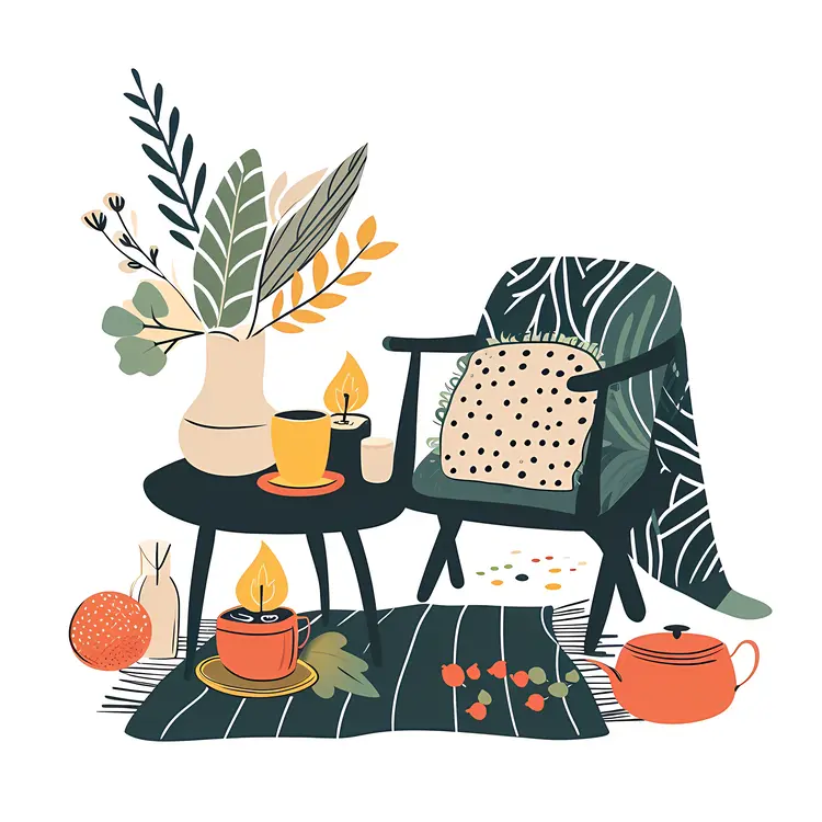 Cozy Chair and Tea with Candle