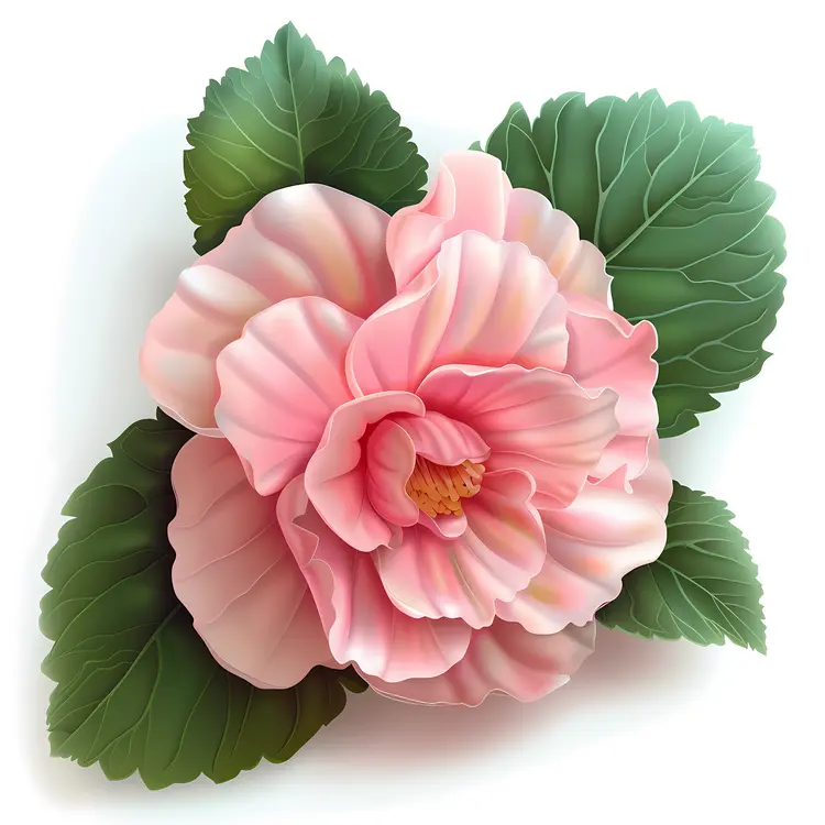 Blooming Pink Flower with Green Leaves