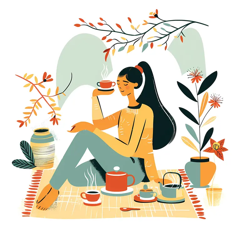 Woman Enjoying Tea at Picnic