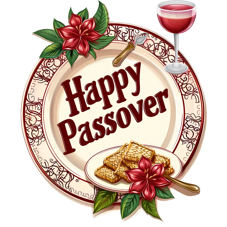 Happy Passover Celebration with Wine and Matzah on Plate