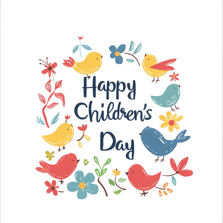 Happy Children's Day with Birds and Flowers