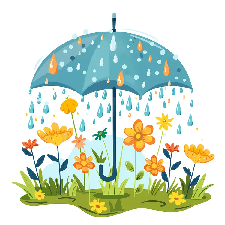Blue Umbrella with Flowers