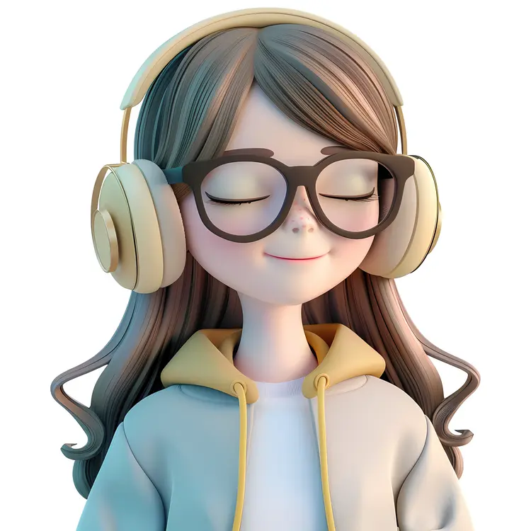 3D Girl with Headphones and Glasses