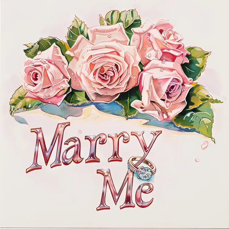 Marry Me Text with Roses and Ring