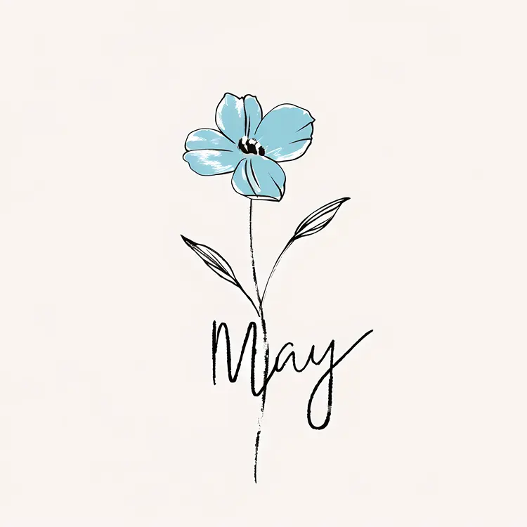 May with Single Blue Flower and Leaves