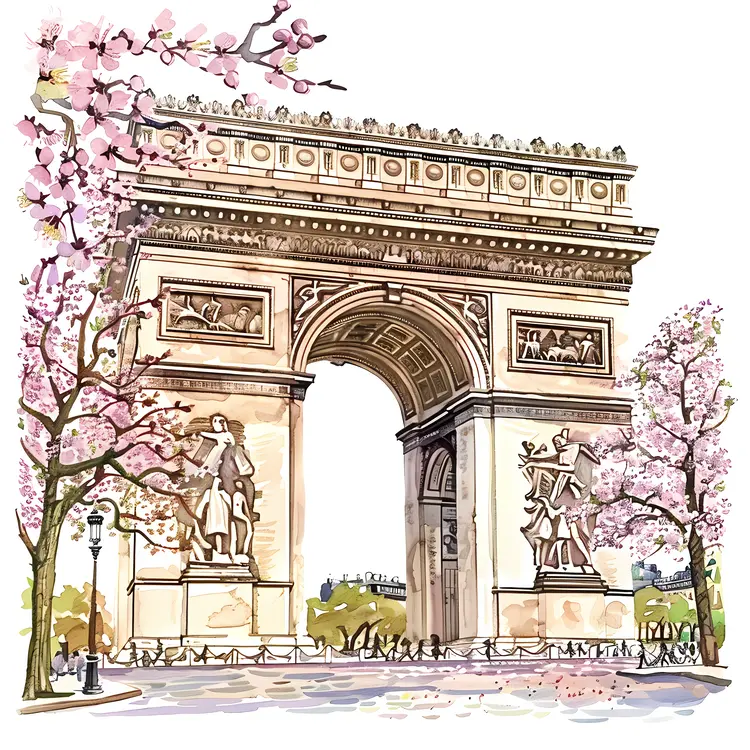 Arc de Triomphe Surrounded by Cherry Blossoms