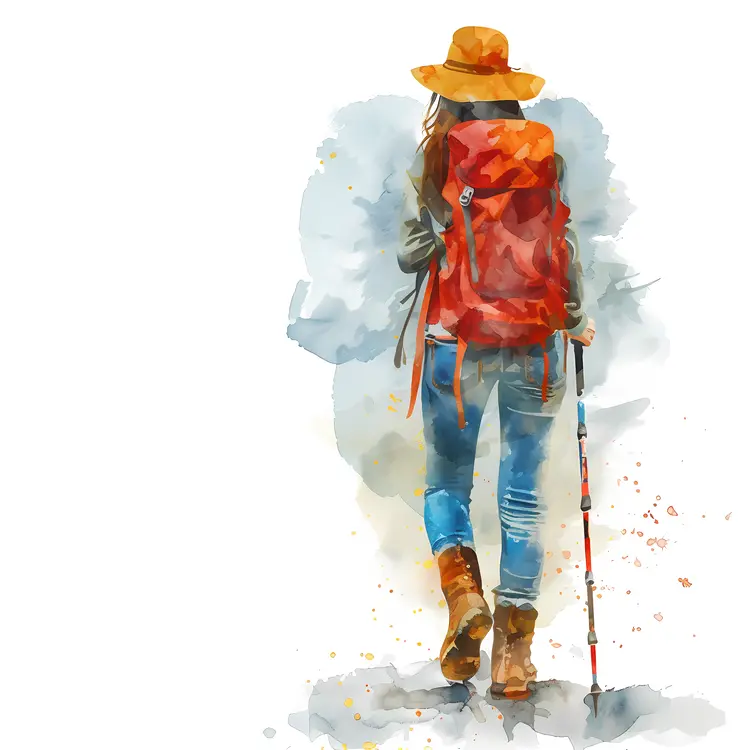 Hiker with Backpack and Walking Stick