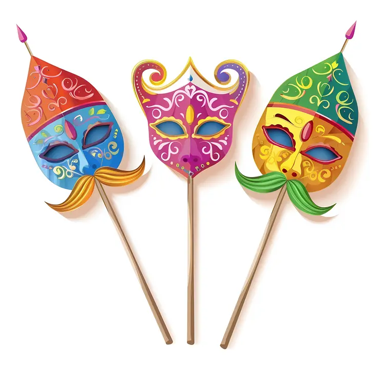 Set of Colorful Decorative Masks on Sticks