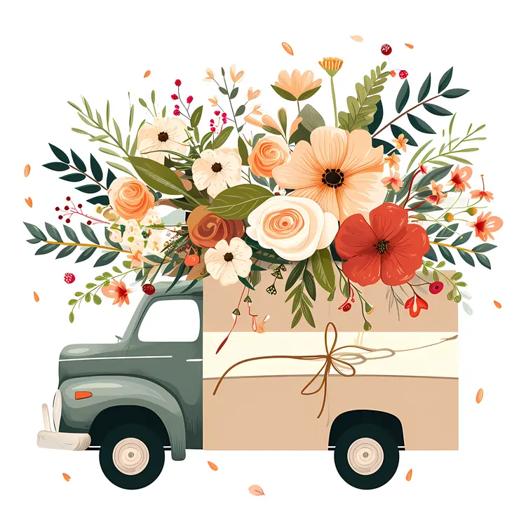 Vintage Truck with Colorful Flowers