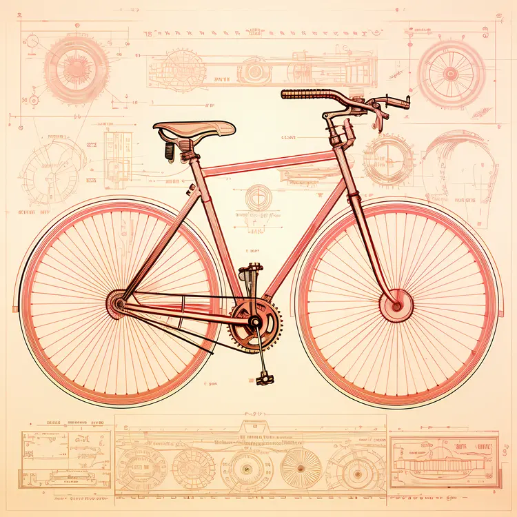 Vintage Red Bicycle Blueprint