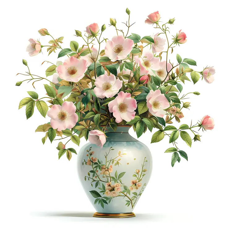 Pink Flowers in Blue Ceramic Vase