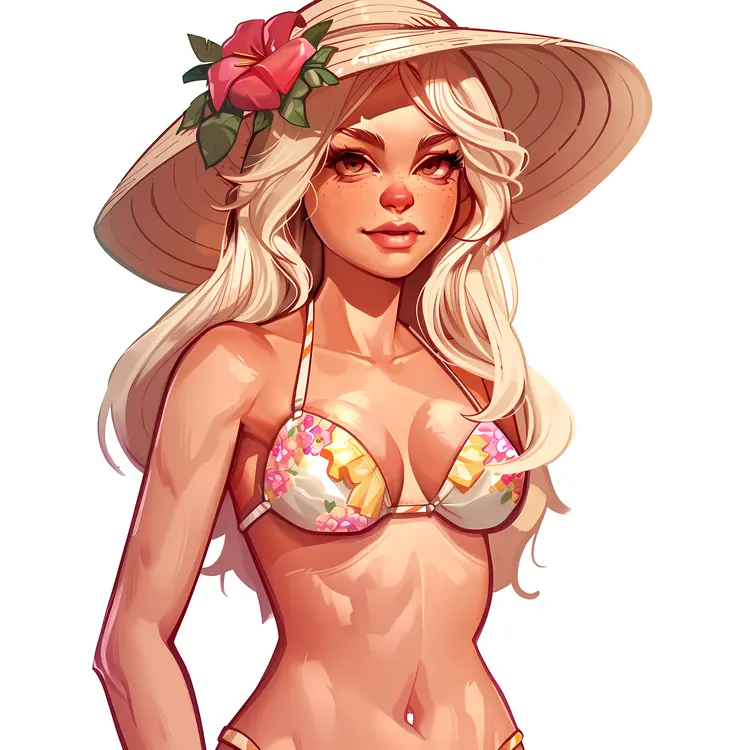 Woman in Bikini with Hat