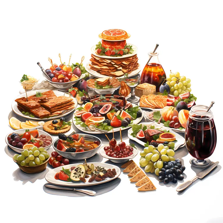 Lavish Feast with Pancakes and Fresh Fruits