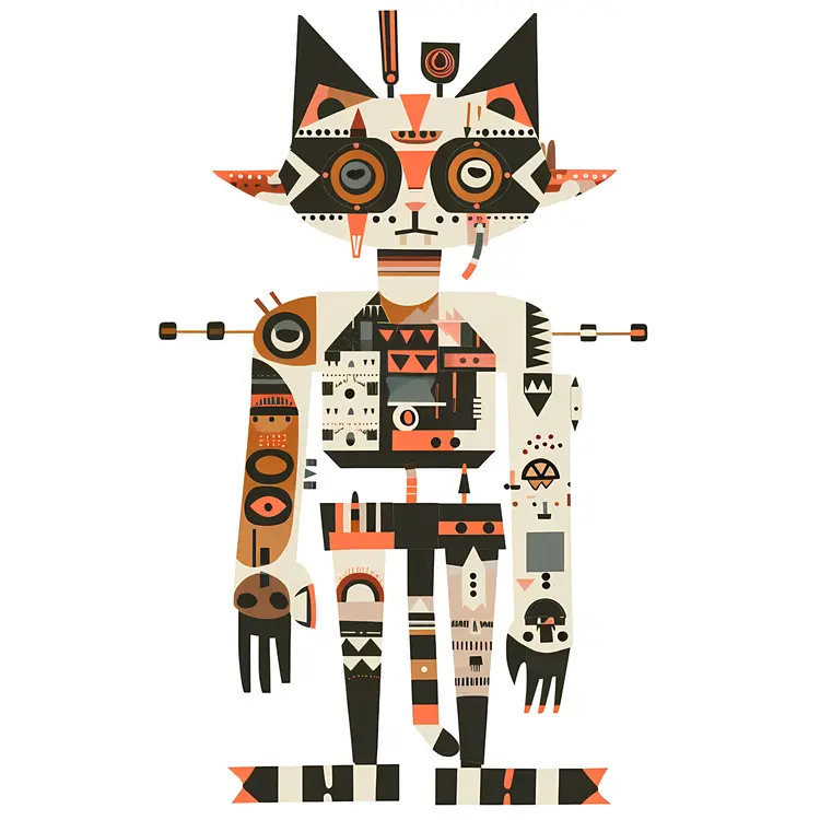 Colorful Cat Robot with Geometric Patterns