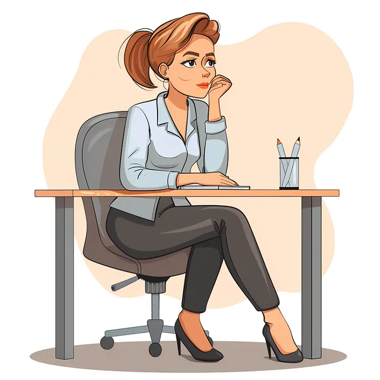 Woman Thinking at Desk