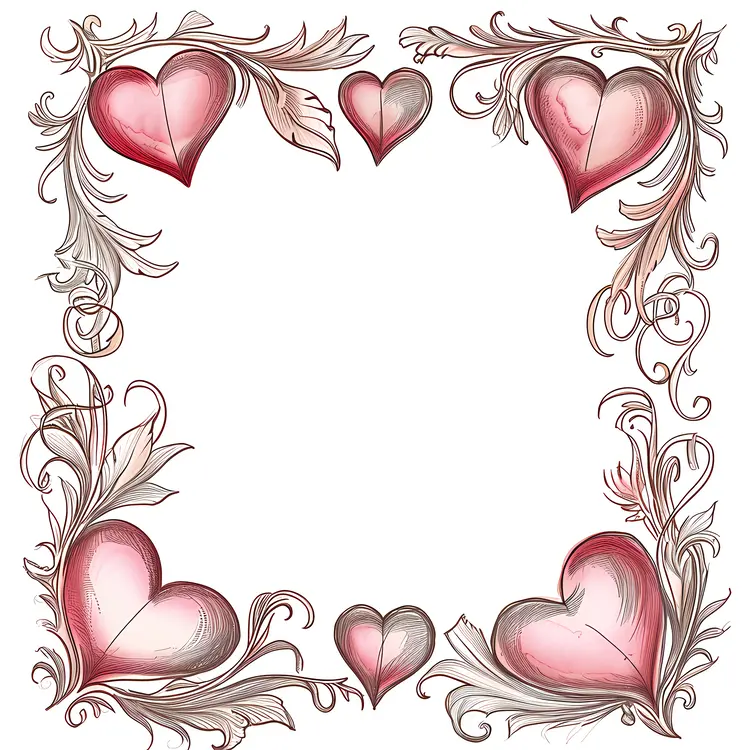 Pink Hearts and Leaves Frame