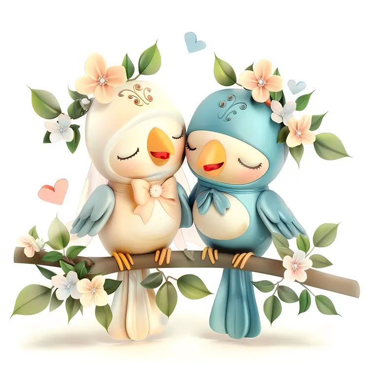 Cute Birds in Love on a Branch