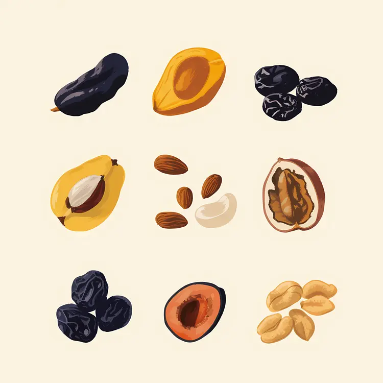 Illustration of Assorted Dried Fruits and Nuts