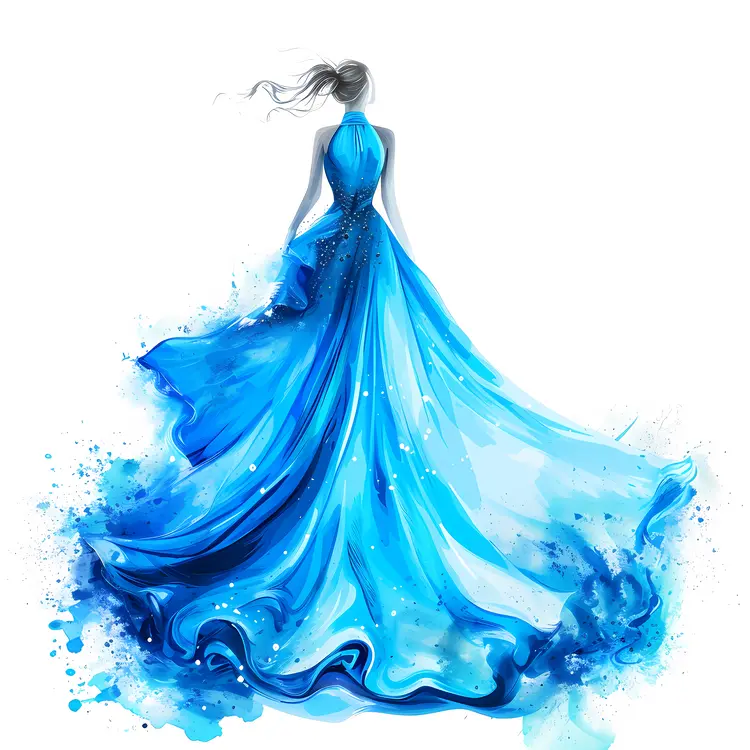Artistic Blue Watercolor Dress