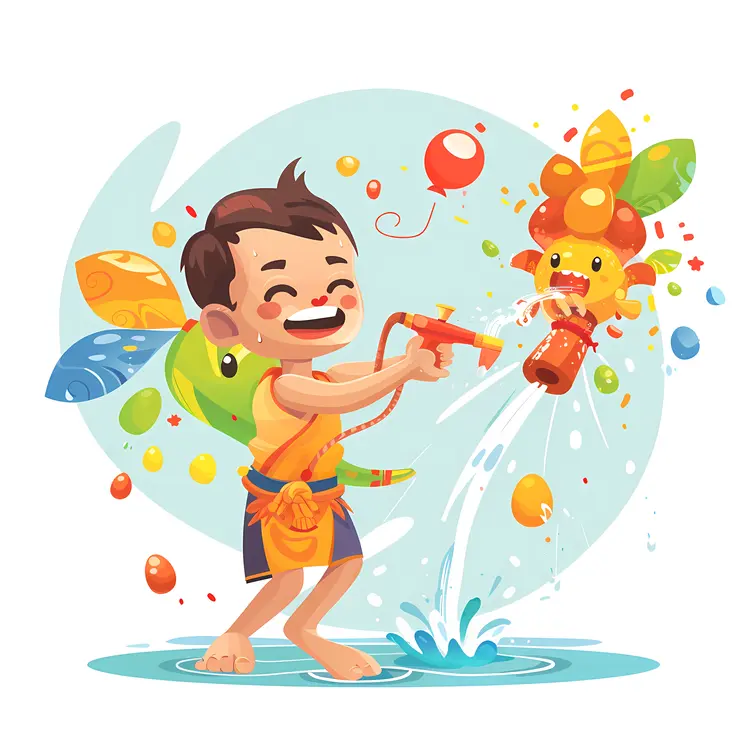Boy Playing with Water Gun