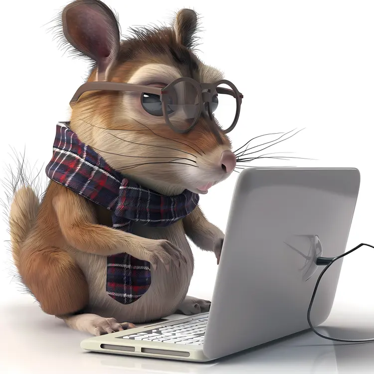 Cute Mouse with Laptop and Glasses