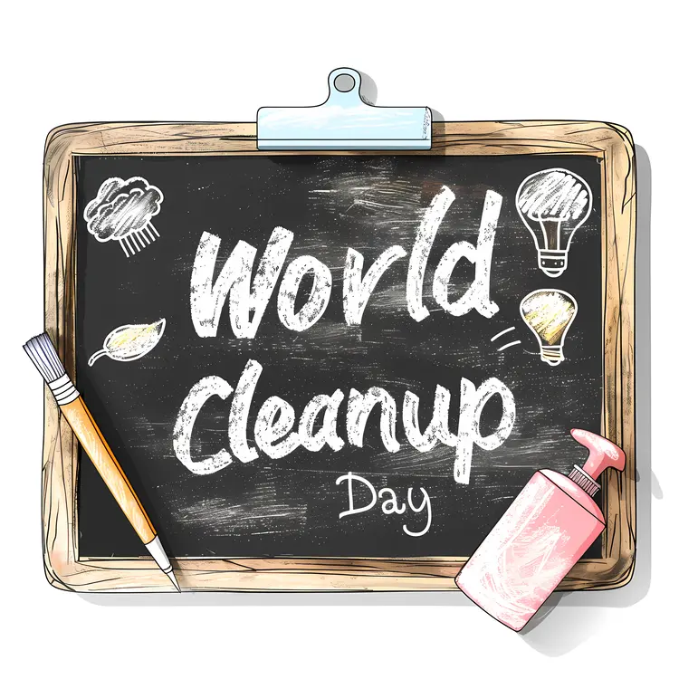 World Cleanup Day Chalkboard with Light Bulb Drawing