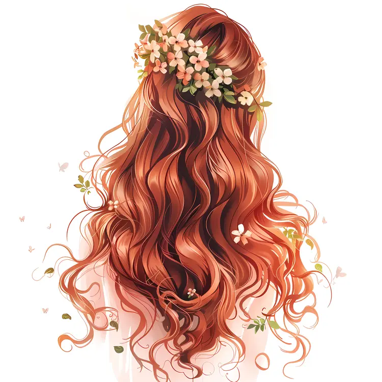 Red Hair with Flower Crown from Back View