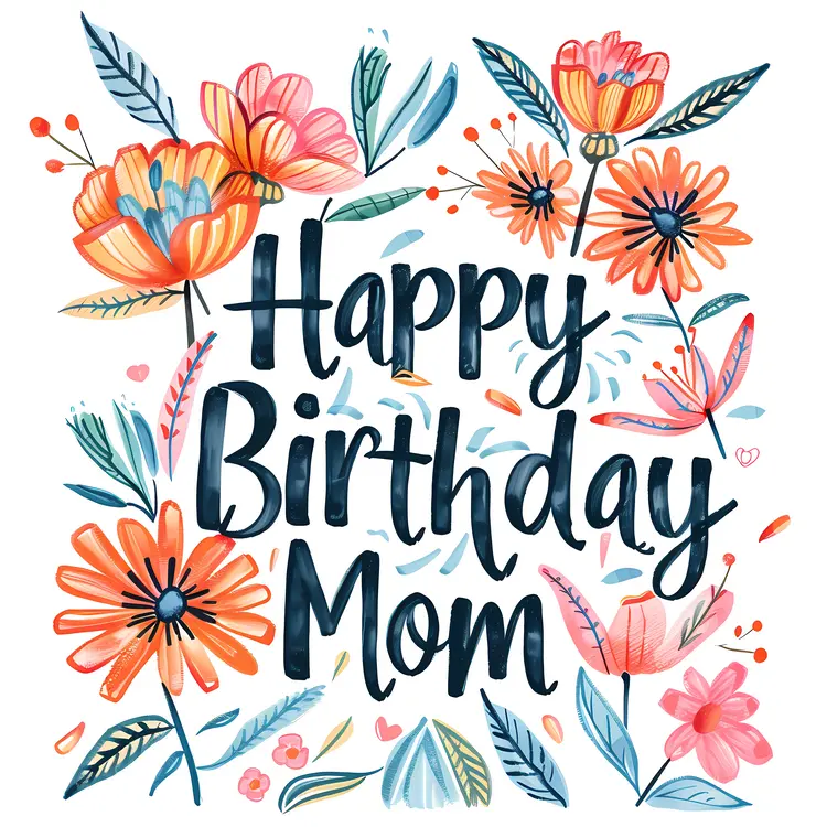 Happy Birthday Mom Card with Flowers