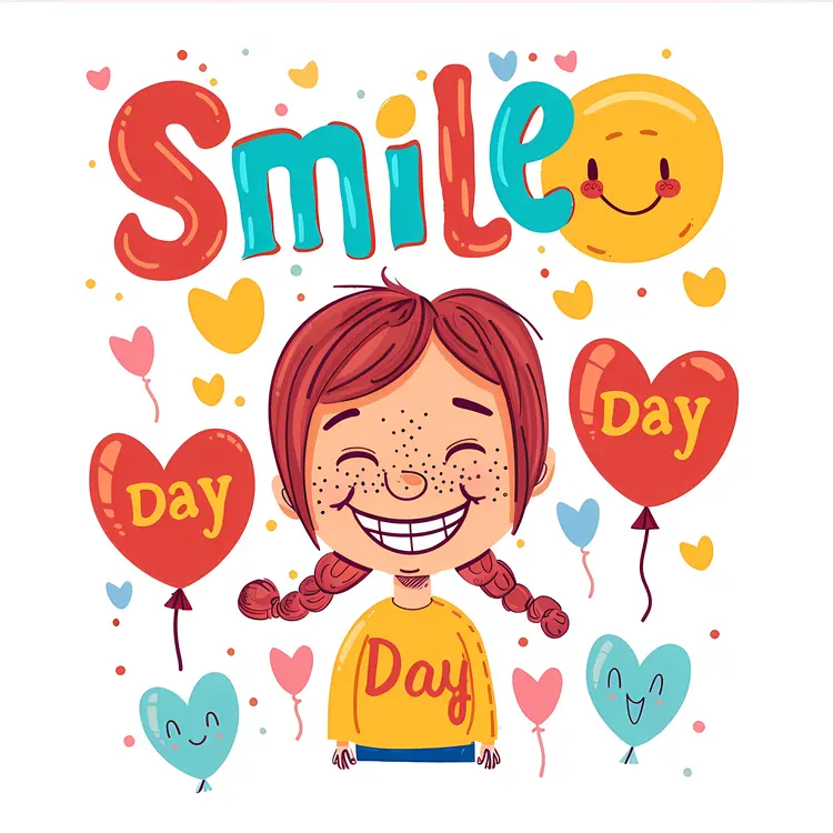 Happy Girl with Balloons on Smile Day