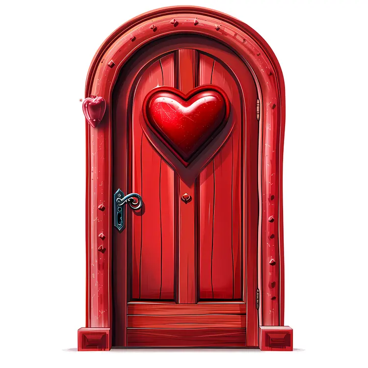 Red Wooden Door with Heart and Key Design