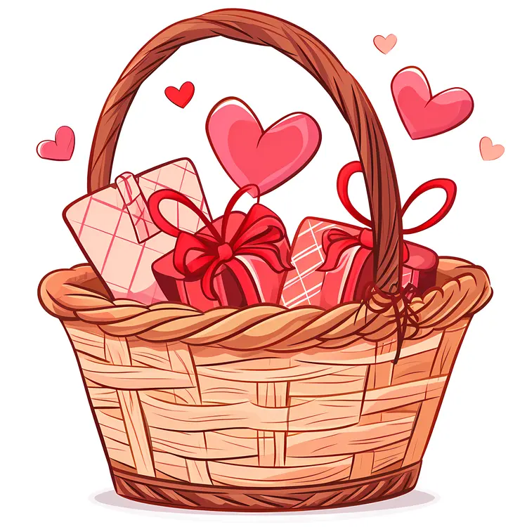 Heart Basket with Gifts for Valentine's Day