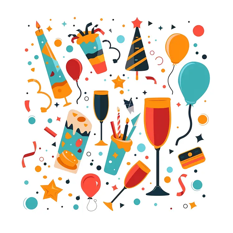 Party Items with Balloons and Decorations