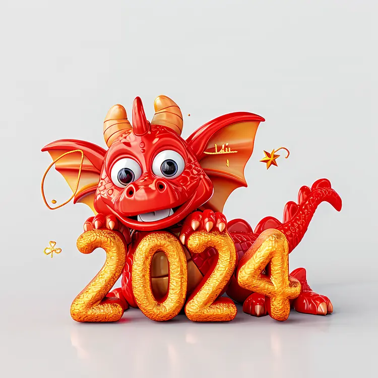 Cute Red Dragon with 2024