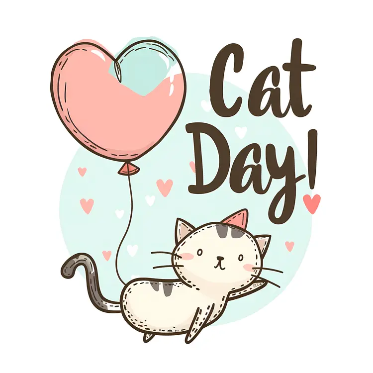 Cat with Heart Balloon for Cat Day