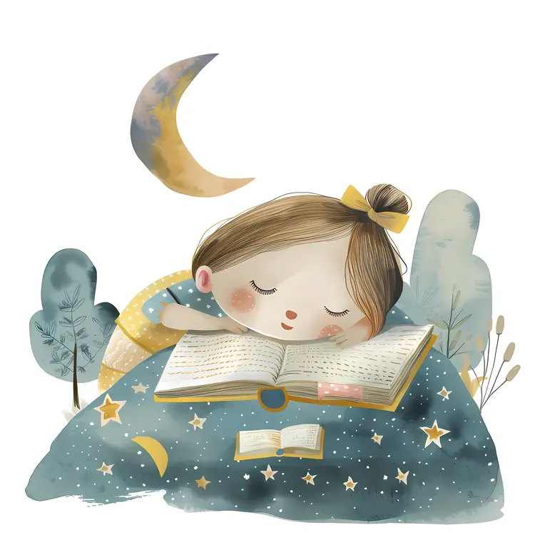 Girl Reading a Book and Falling Asleep