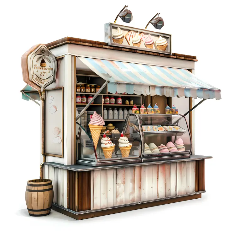 Vintage Ice Cream Stand with Cones