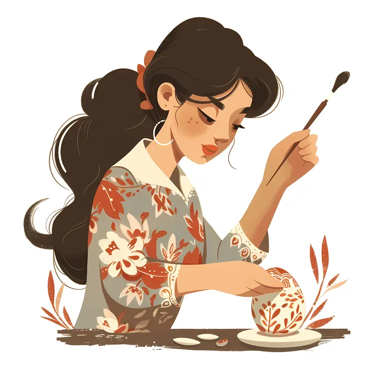 Girl Painting Pottery Illustration