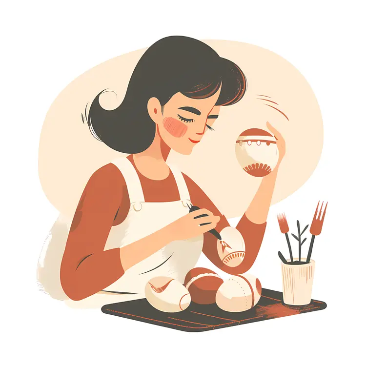 Woman Painting Eggs Illustration