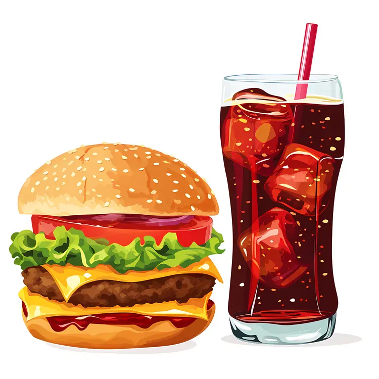 Classic Burger and Soda Illustration