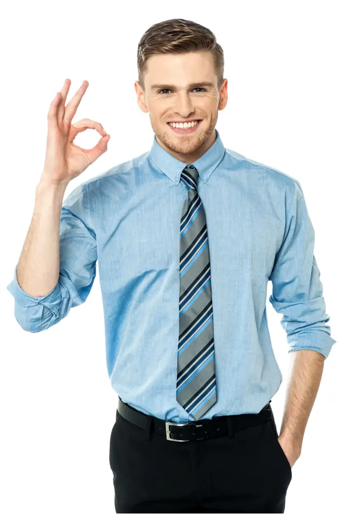 Smiling Man in Shirt Giving OK Sign