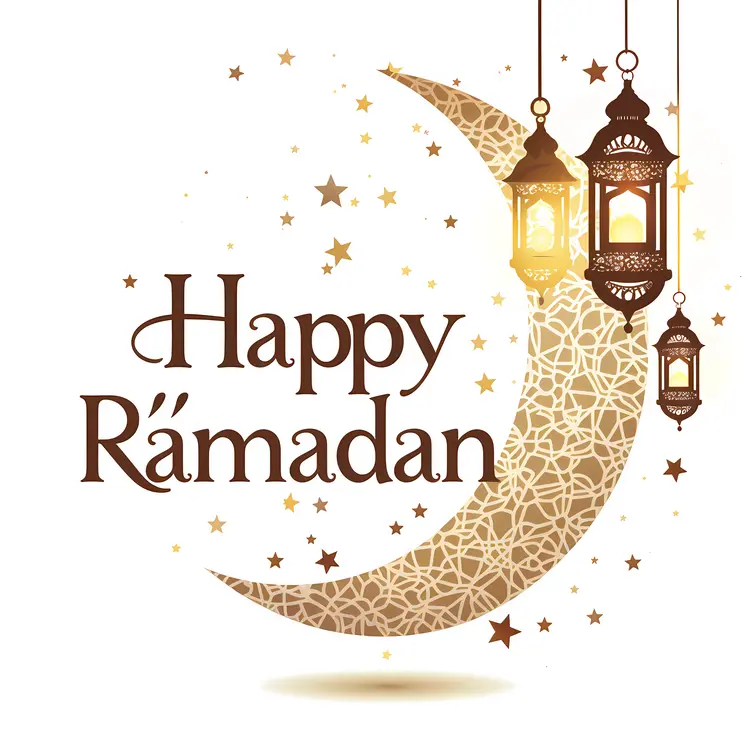 Happy Ramadan with Moon and Lanterns