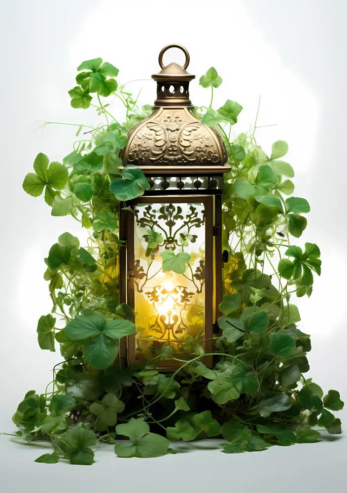 Vintage Lantern with Clover and Light