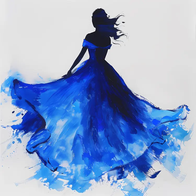Artistic Blue Evening Gown with Splashes