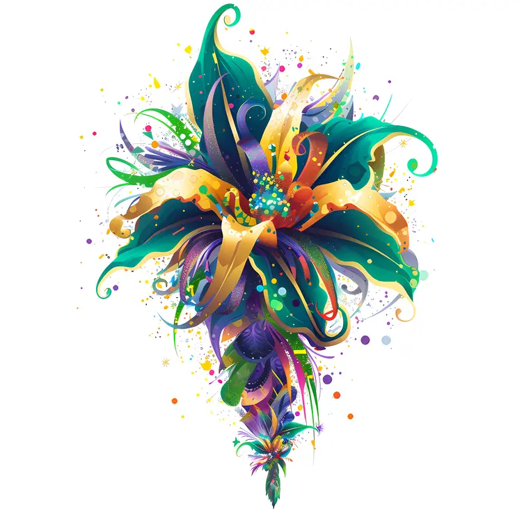 Dynamic Colorful Flower with Petals and Leaves