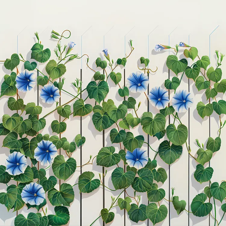 Morning Glories on a White Fence
