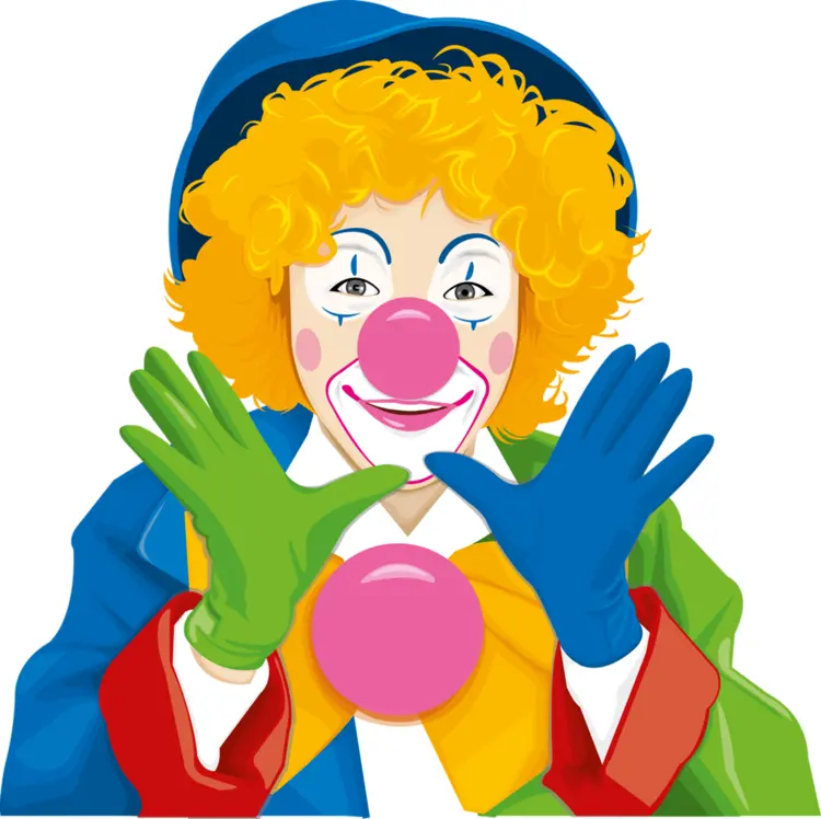 Colorful Clown with Red Nose and Costume