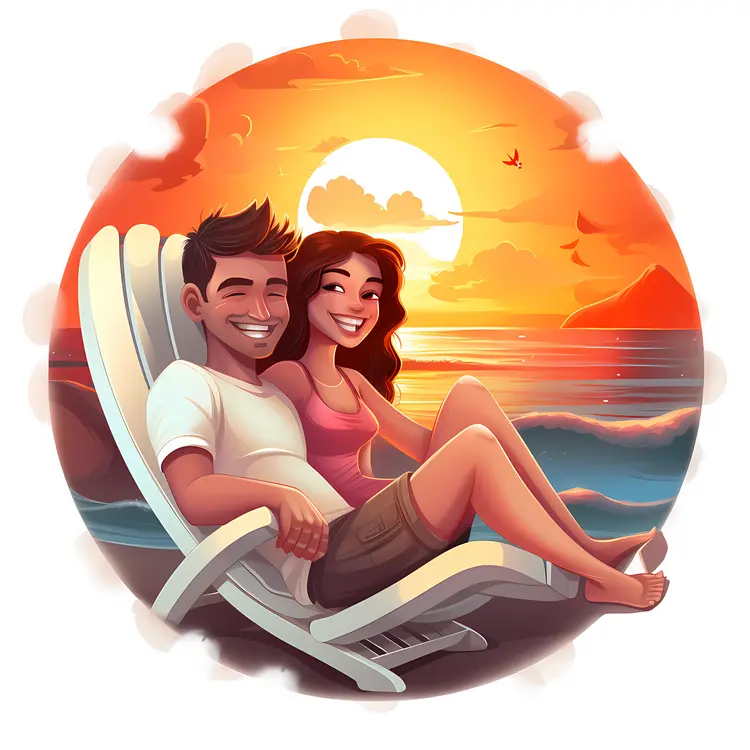 Couple Relaxing on the Beach at Sunset